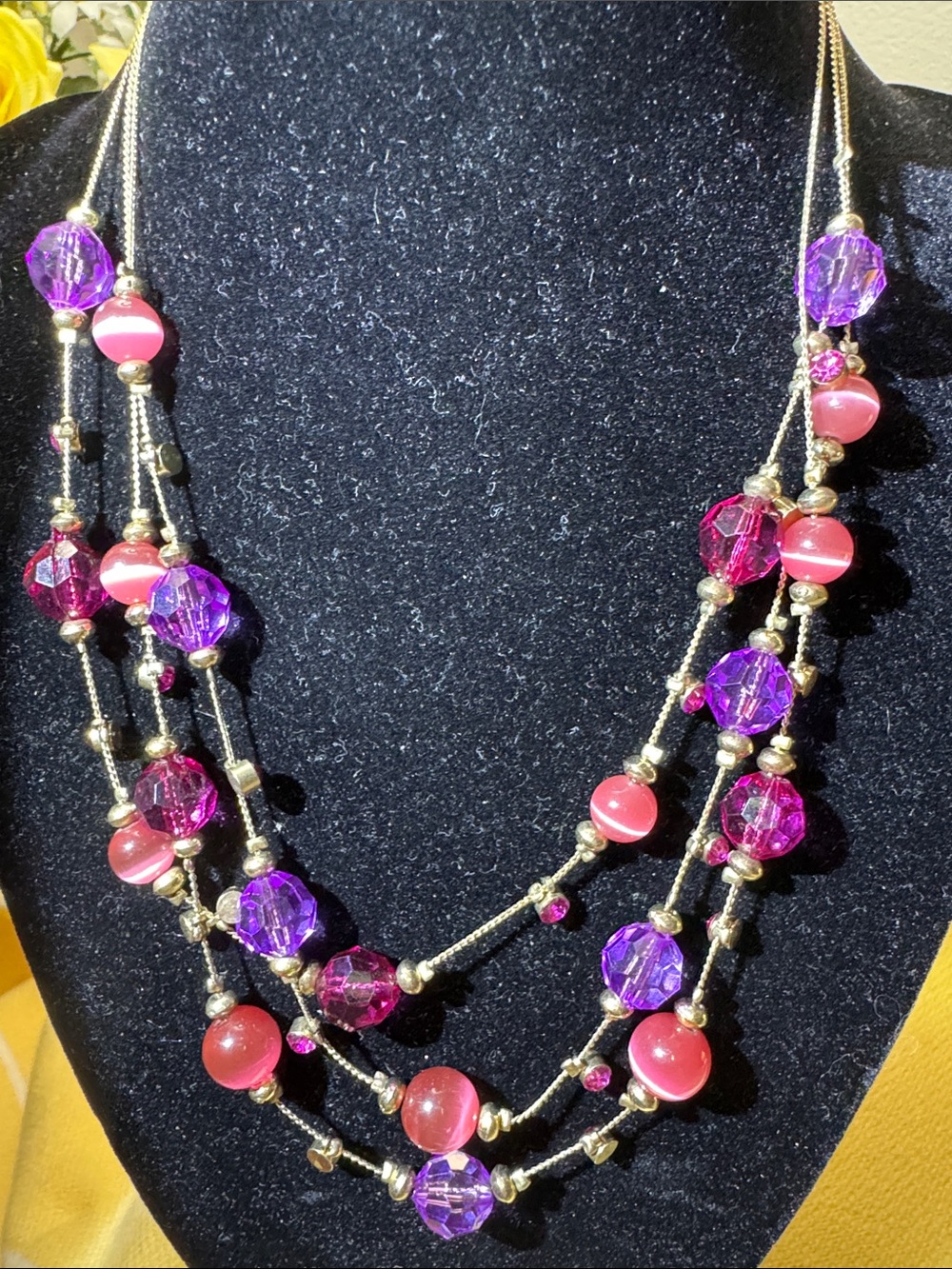 Multi-Strand Pink & Purple Beaded Necklace - Elegant Women’s Jewelry - Picture 2 of 4